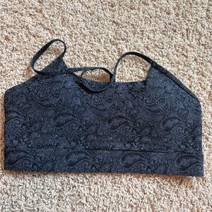 Women's Black Paisley T strap Sports Bra